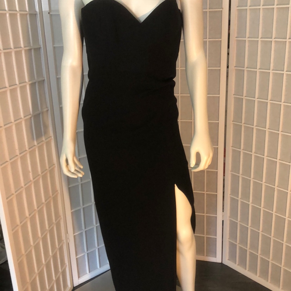 A.J. Bari Strapless Black Prom Gown Leg Slit Sz 4